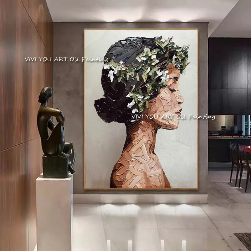 

100% Handmade Abstract Woman Portrait Posters Girl Wall Art Canvas Oil Paintings on The Wall for Home Decoration No Frame