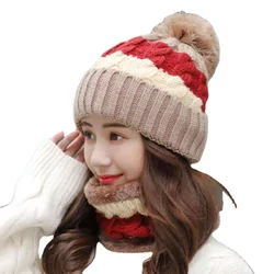 Winter Beanie Hat For Women Pompom Knitted HatBeanie Girls Thick Wool Neck Scarf Cap Balaclava Mask Bonnet Hats Gorras