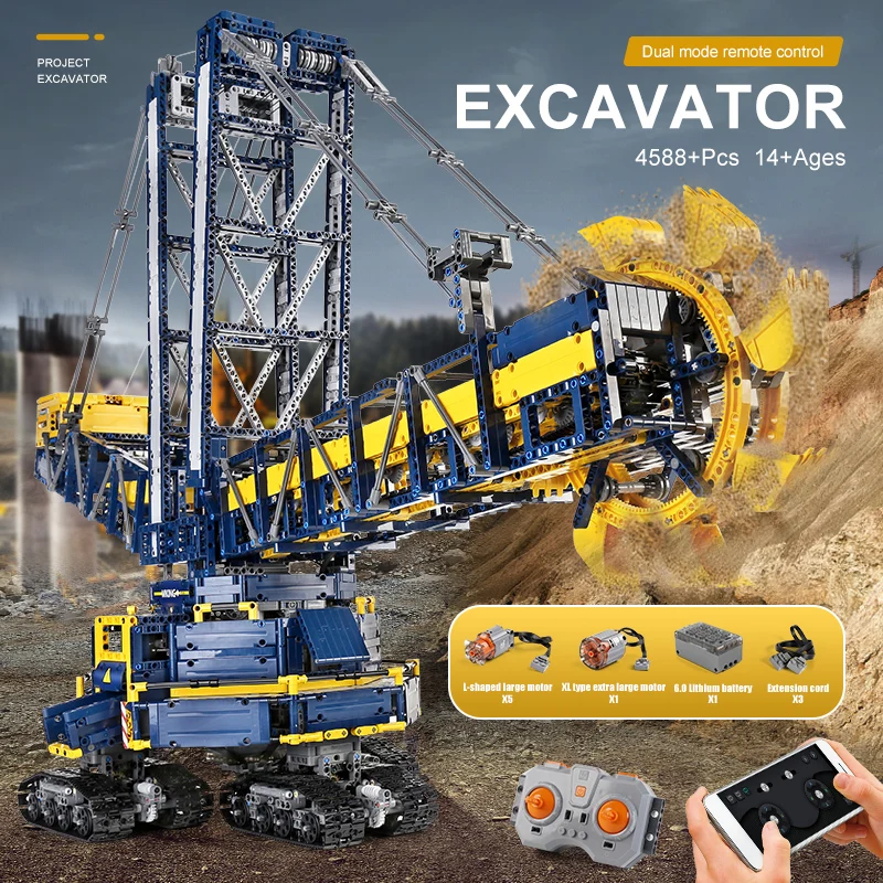 MOULD KING 17006 Technical Bucket Wheel Excavator APP Remote Controlled Building Blocks Toys Set Birthday Gift