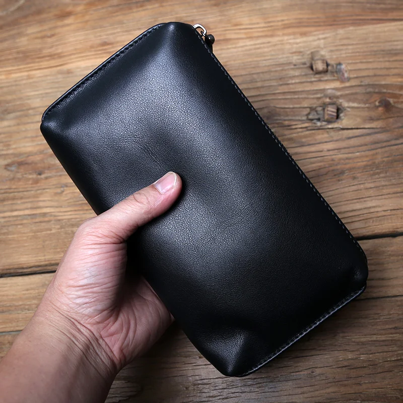 NZPJ männer Leder Lange Brieftasche Erste Schicht Rindsleder Zipper Clutch Tasche Retro Bank Karte Fall Weichem Leder Telefon Fall münze Fall – Detail 17