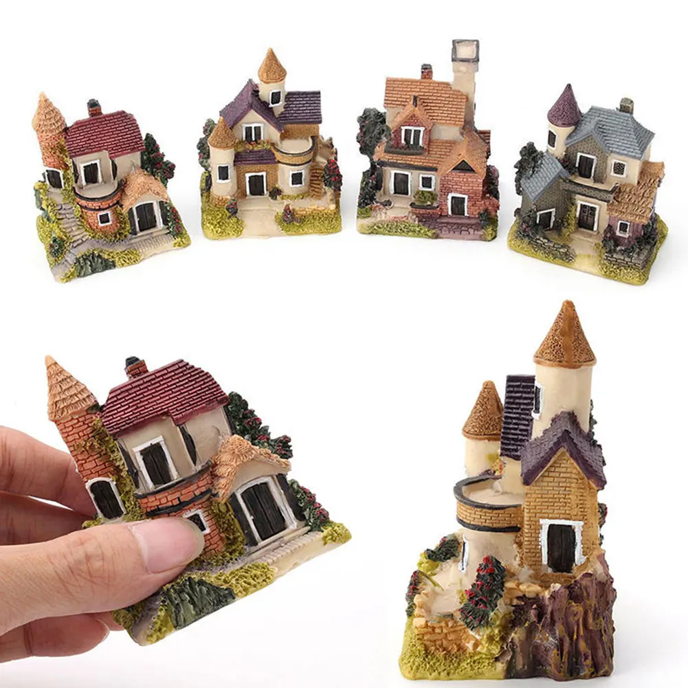 🏡1Pc 4Style Mini Small Cottages House Fairy Garden Miniatures DIY Ornament Decoration Crafts Figurines Micro Landscape