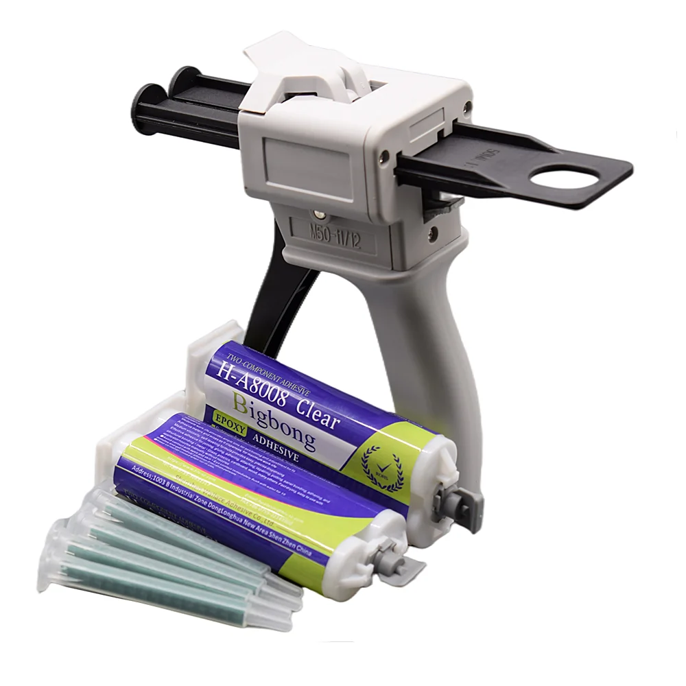 2pcs 50ml Epoxy Adhesives Glue 1:1 Transparent AB Glues with 50ml 1:1 AB Glue Gun Caulking Gun and 4pcs Static Mixing Nozzles