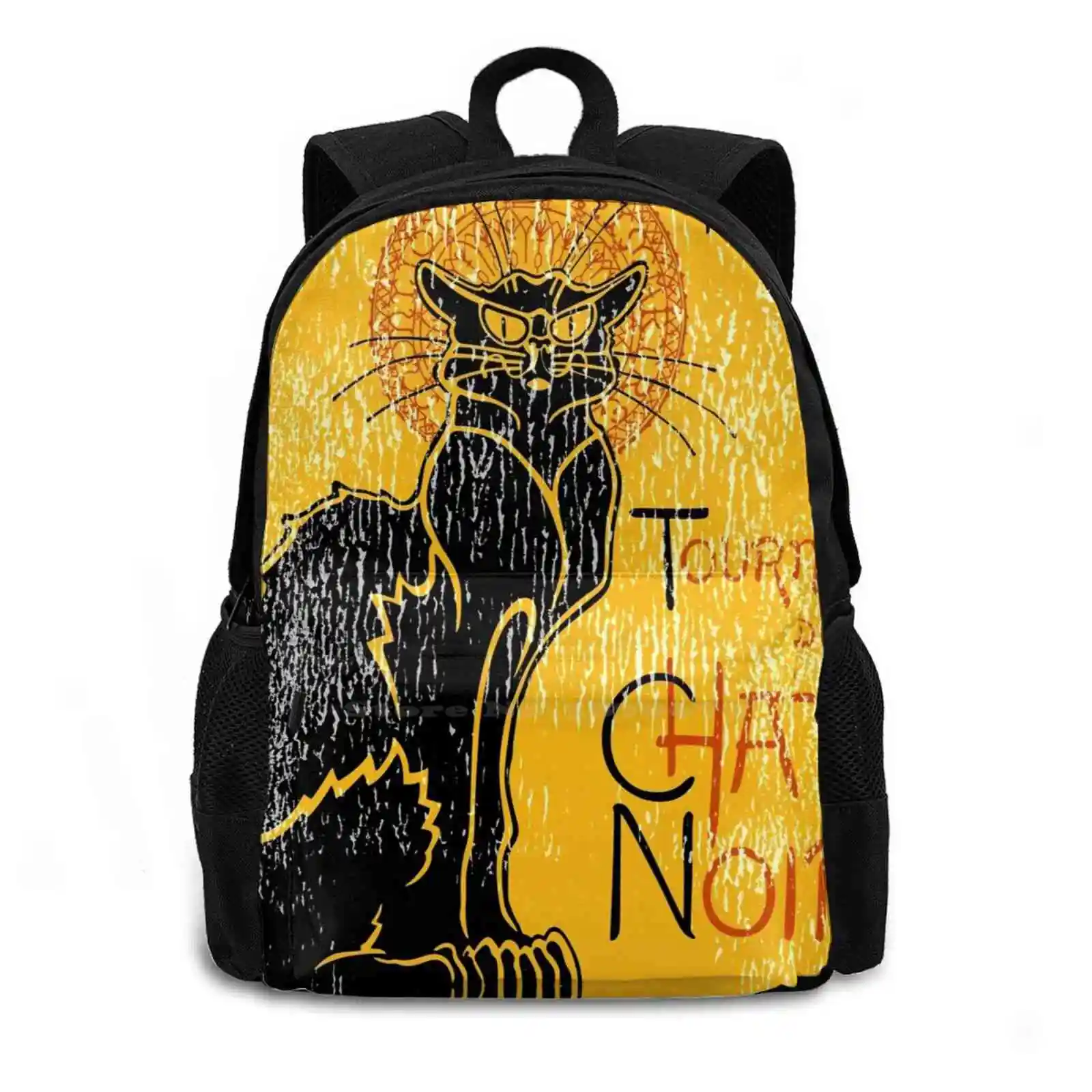 Tournée Du Chat Noir. Hallowen Large Capacity School Backpack Laptop Travel Bags Chat Black Cat Vintage France Paris Animals