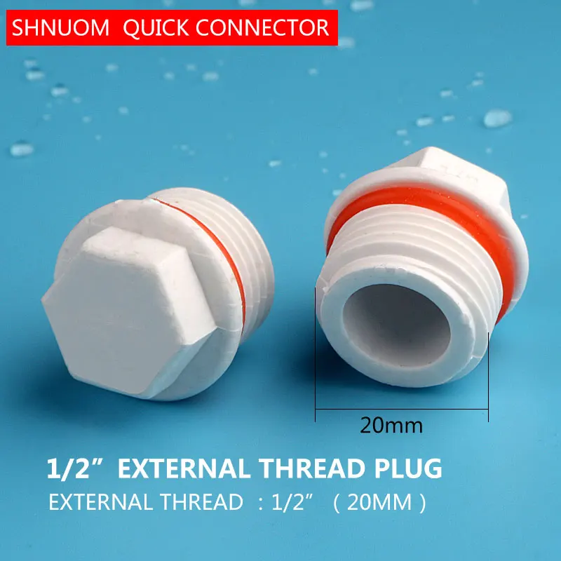 1/2 "pvcプラスチック製おねじプラグ,ヨーロッパ標準のネジ継手,チューブエンド,配管付属品,直径20mm