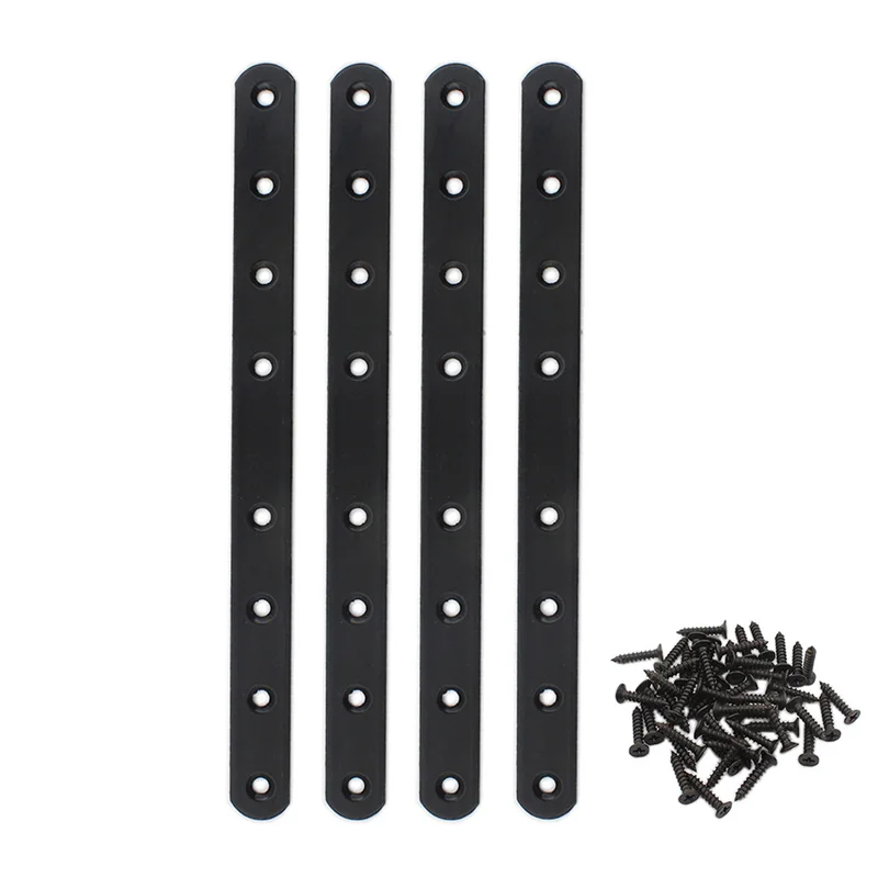 

4Pack Flat Mending Plate for Wood,Black Iron Flat Straight Brace Brackets Metal Repair Fixing Wood Brace Joining Plates 250x20mm