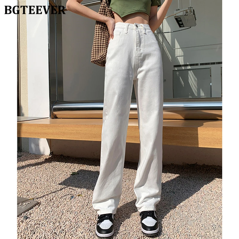 

BGTEEVER Casual Loose Women Wide Leg Jeans Trousers 2022 Spring Vintage High Waist Straight Full Ladies Denim Pants