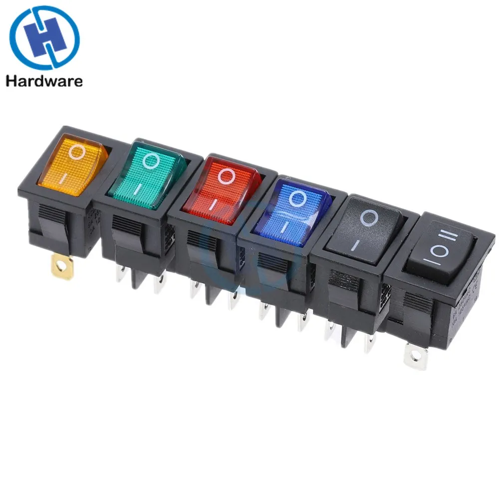 KCD1  Boat Car Rocker Switch 6A/10A 250V/125V AC ON-OFF on-off-on 250VAC 6A 125VAC 10A With Led Light 220V