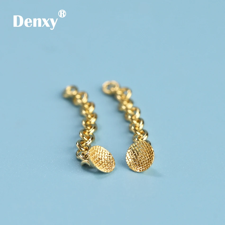 Denxy 10pcs High Quality Golden Lingual Button Chain Orthodontic Lingual Button Golden Dental Traction Orthodontic Bracket