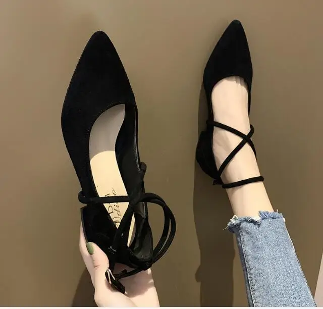 

Autumn Wild pointed Ballet Black shoes With Toe Summer Women's Shoes for Women Ladies Shallow sudes Shoes Woman Large size