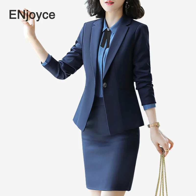 

ENjoyce Spring Fall 2 Piece Sets Women Outfit Korean Elegant Long Sleeve Lapel Blazers and Skirts for Business Interview Suits