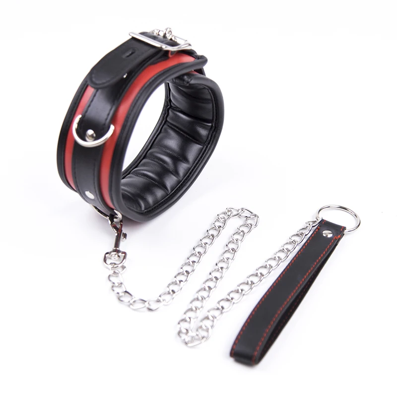 Collar Bdsm de cuero y hierro para mujer, cadena de eslabones, relleno de esponja, Collar esclavo Bdsm, Bondage, Juguetes sexuales para parejas y