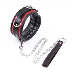 Collar Bdsm de cuero y hierro para mujer, cadena de eslabones, relleno de esponja, Collar esclavo Bdsm, Bondage, Juguetes sexuales para parejas y adultos