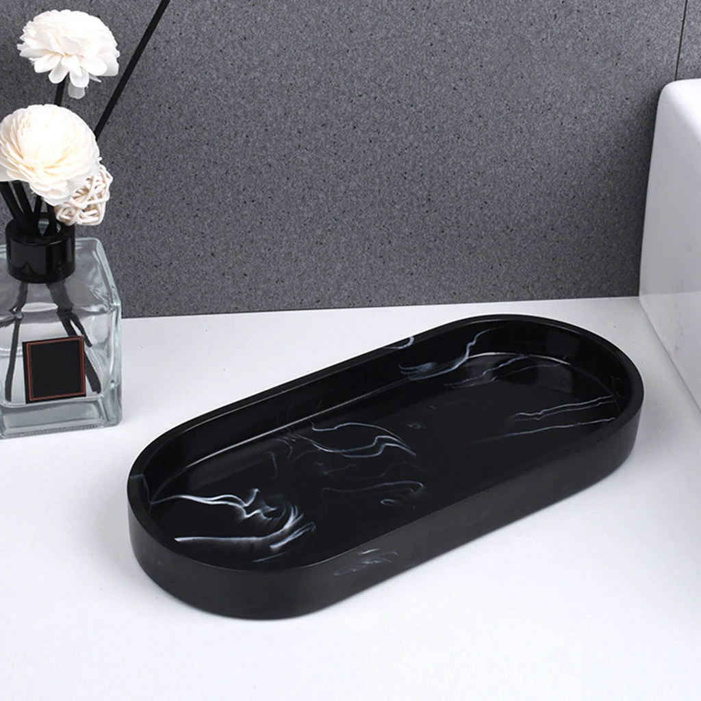 Marble Pattern Resin Bathtub Tray Plate Dresser Rectangular for Jewelry Tissues Cosmetic Towel Home Decoration