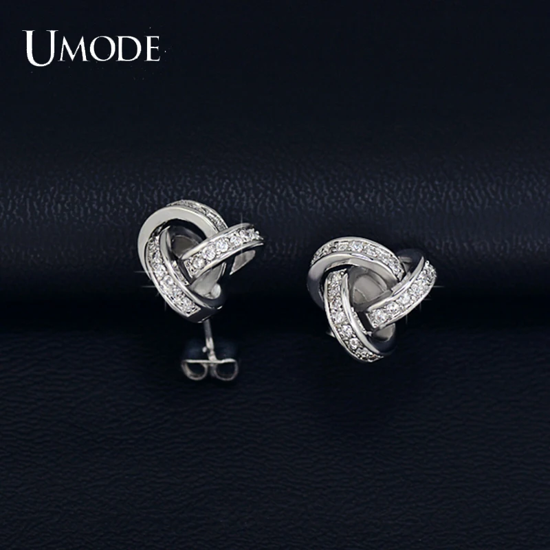 UMODE Love Knot Stud Earrings White Gold Color Cubic Zirconia CZ Accent Inspired Twist Gift For Women Fashion Jewelry UE0141