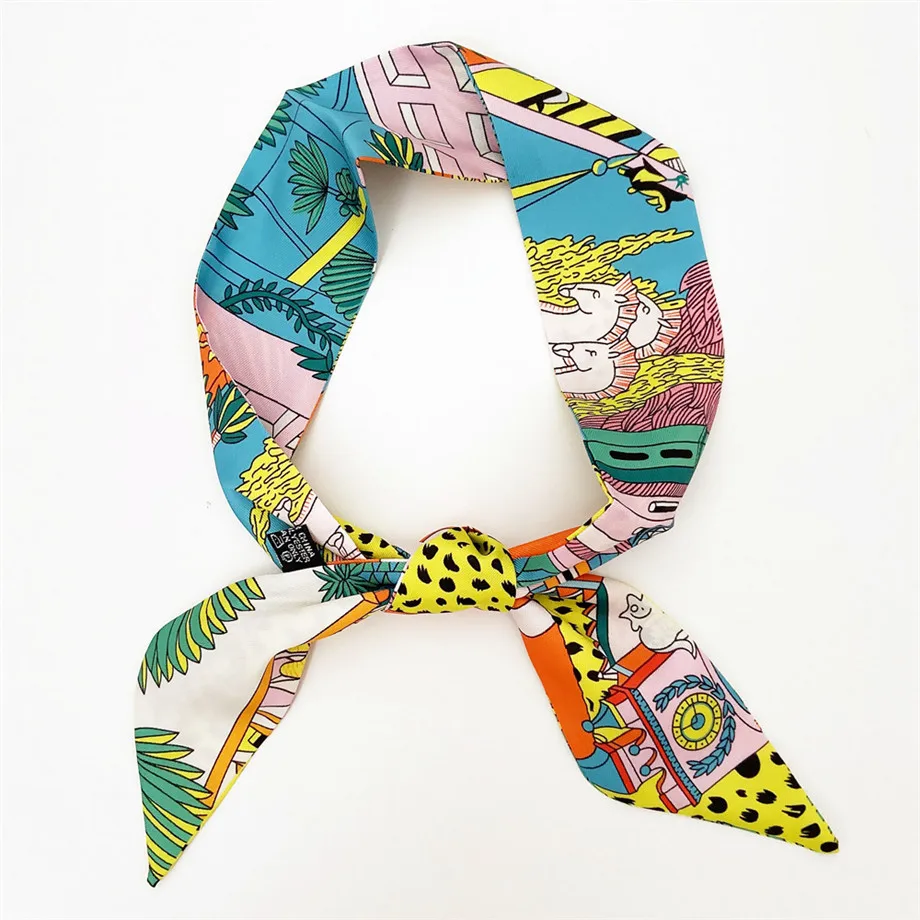 2024 Spring Design Leopard Skinny Scarf Women Luxury Brand Horse Bag Scarves Hair Neck Silk Scarf For Ladies Foulard Headband