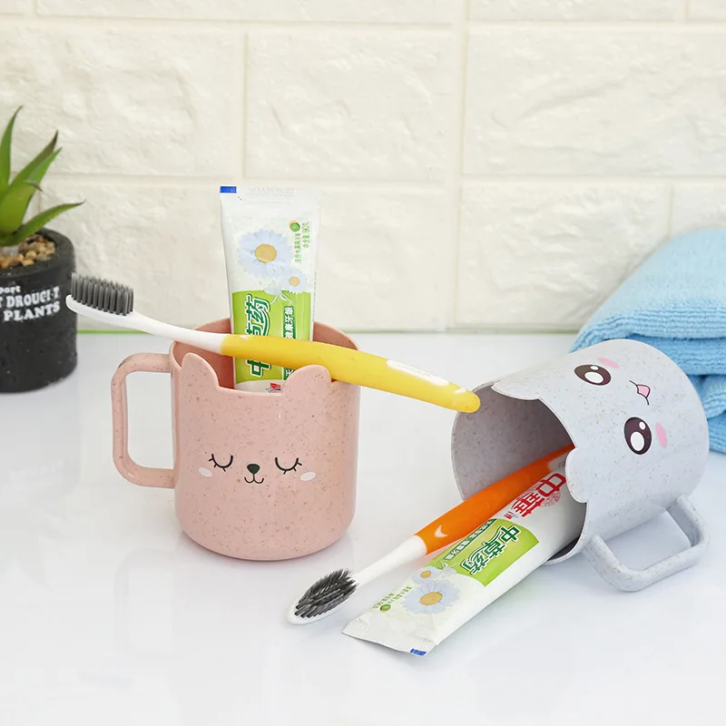 Cat Pattern Plastic Mug with Handle Creative Cute Cup Milk Coffee Wheat Straw Funny Water Mug Travel Kids Children Party