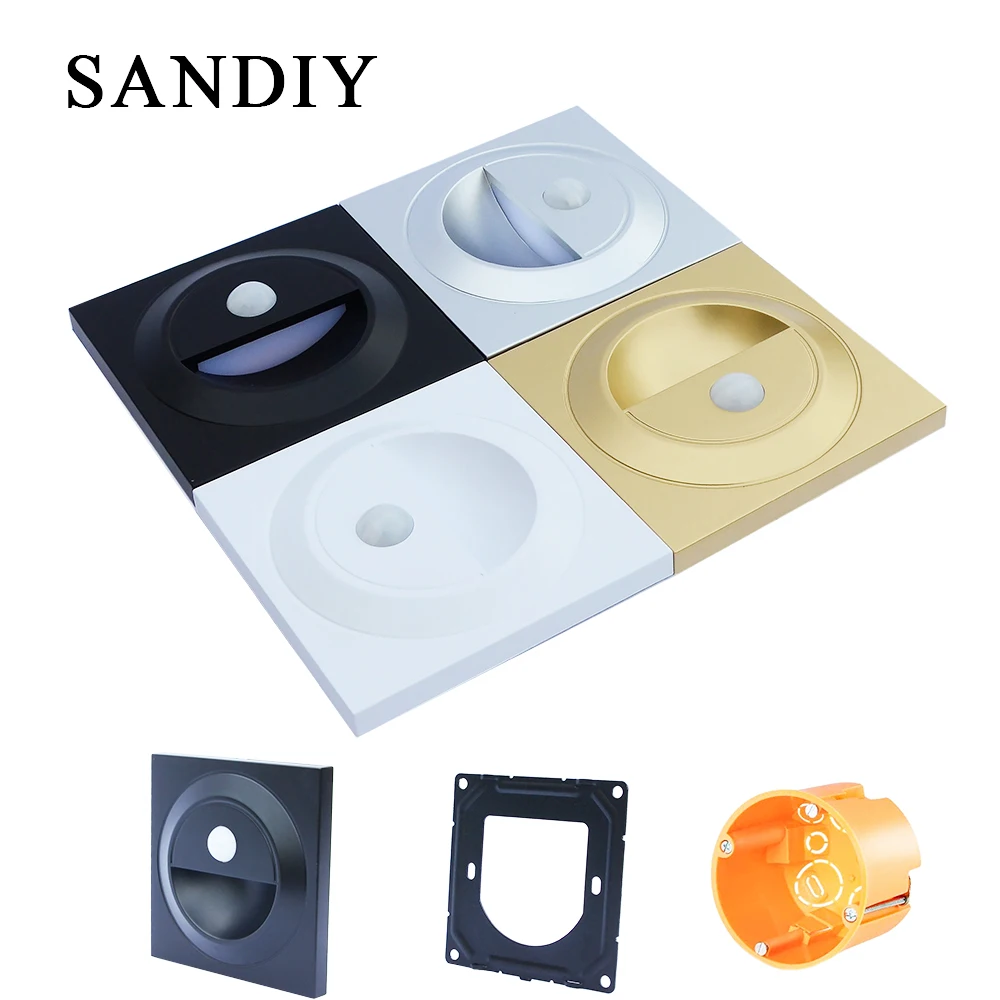 SANDIY Led Wall Light Step&Stair Lamp Motion Sensor Embedded Night Sconce for Ladder Bedroom Corridor Staircase Fit EU 60mm Box