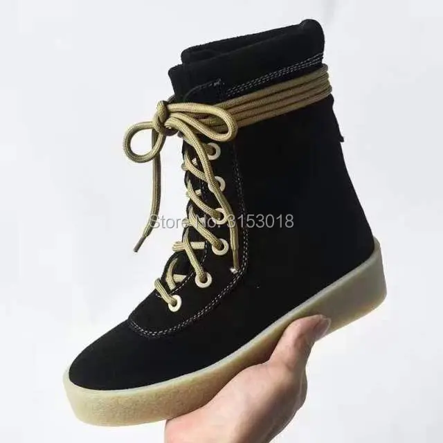 New Fashion Cow Suede Dancing Shoes Footwear Men Ankle Boots Military Crepe Boots Lace-up High Quality Shoes Thick Flat Boots