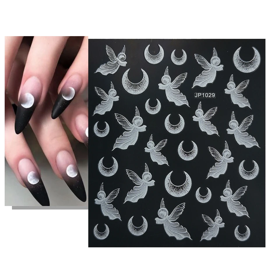 White Sky Cloud Nail Stickers 5D Star Moon Rose Angel Christmas Snowflake Embossed Design Slider Transfer Decal NLJP1019-JP1036