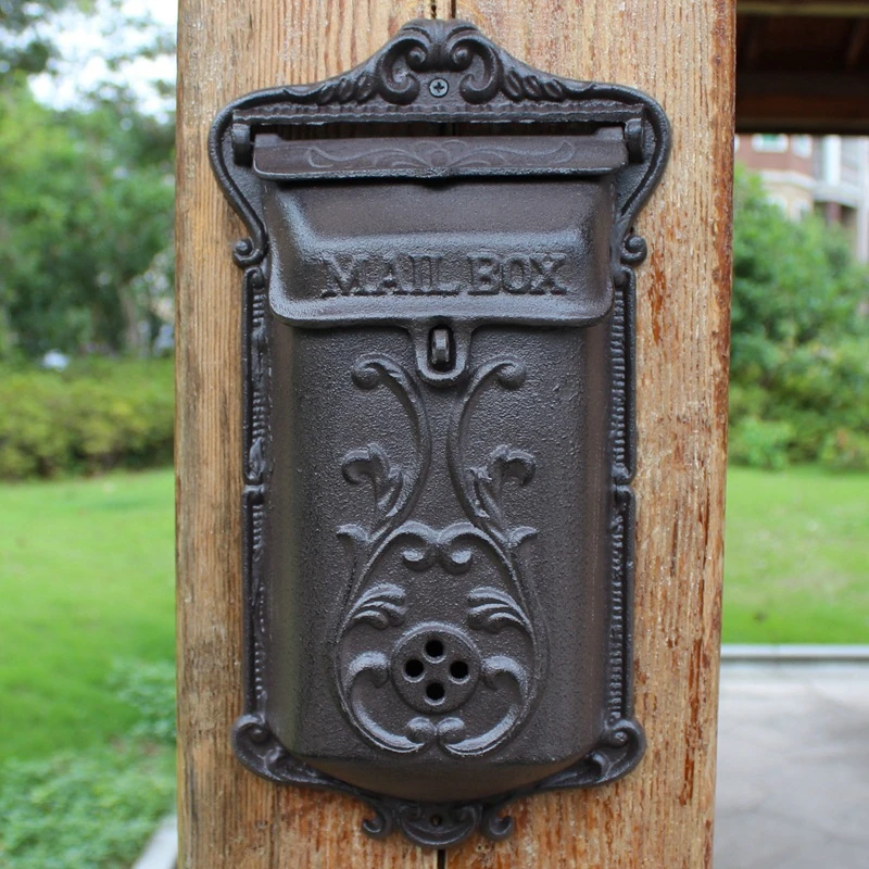 Heavy Sturdy Cast Iron Wall Mounted Mailbox Middle Size European Vintage Home Garden Decor Rustic Metal Wall Decor Letter Box