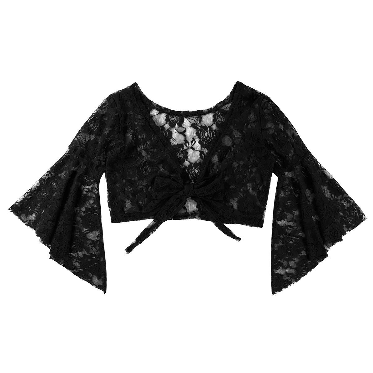 Womens Long Sleeves Floral Lace Shrug Bolero Belly Dance Top Cover Up Open Front Cardigan Wraps Cropped Jacket for Wedding