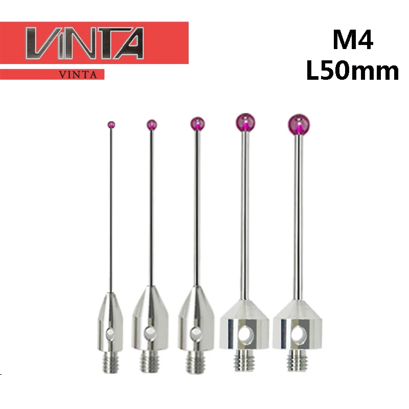 Ruby ball Probe Three Coordinate Measuring Needle M4 Thread Extension Rod L50mm Lever Thread Tungsten Steel Measurement CMM