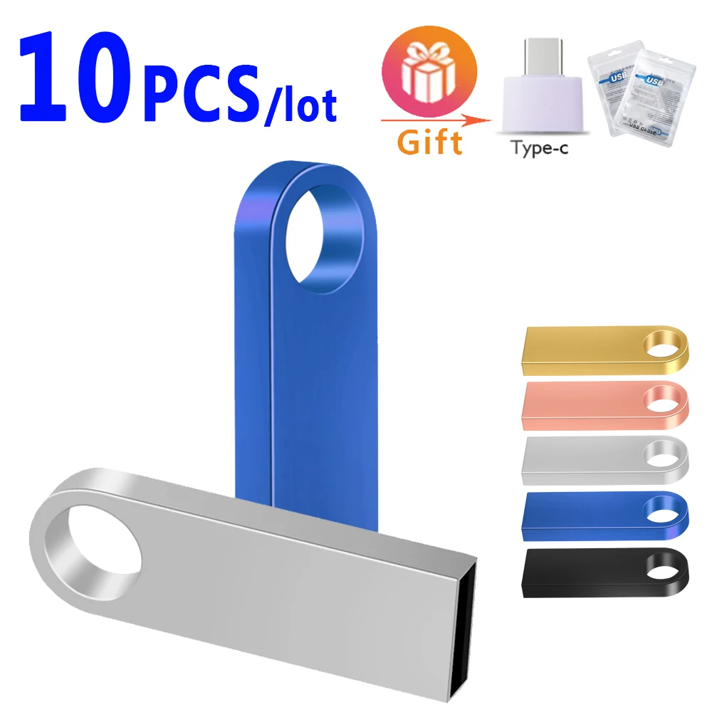 10pcs/lot Mini Cle Usb Flash Drives 128GB Metal Waterproof флешка 64GB 32GB Silver Pen Drive 16GB 8GB Memoria Usb 2.0 Stick