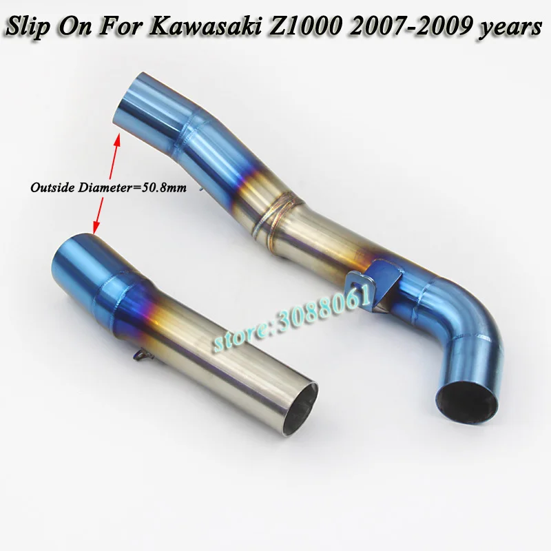 Motorcycle Full System Exhaust Muffler Modified Blue Middle Link Pipe Slip On For Kawasaki Z1000 2007 2008 2009 Without Exhaust