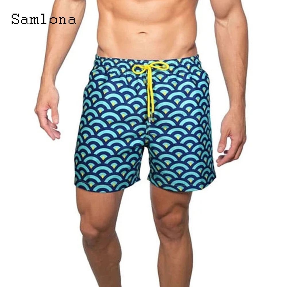 Samlona Men Casual Shorts Summer Model Flower Print Beach Shorts Plus SIze Male Drawstring Short Pants Sexy Mens Clothing 2022