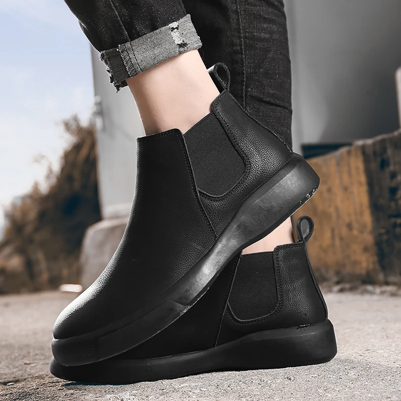 Men Chelsea Boots Ankle Boots Fashion Men's Male Brand Leather Quality Slip Ons Motorcycle Man Winter Warm Chelsea image 2
