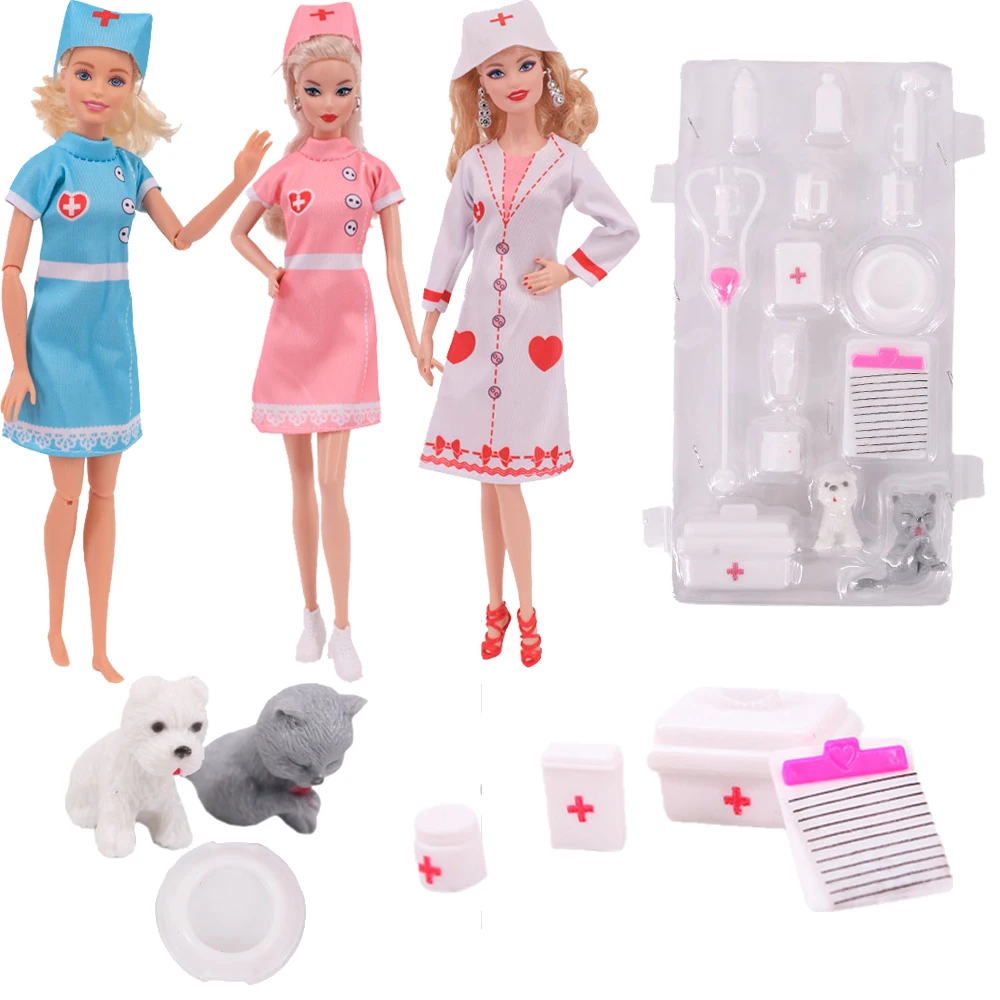 Doll Clothes Accessories Barbies Playset Doctor Medical Equipment Kit Dog Toys Fit 11.8Inch Barbies Doll Mini House Decoration