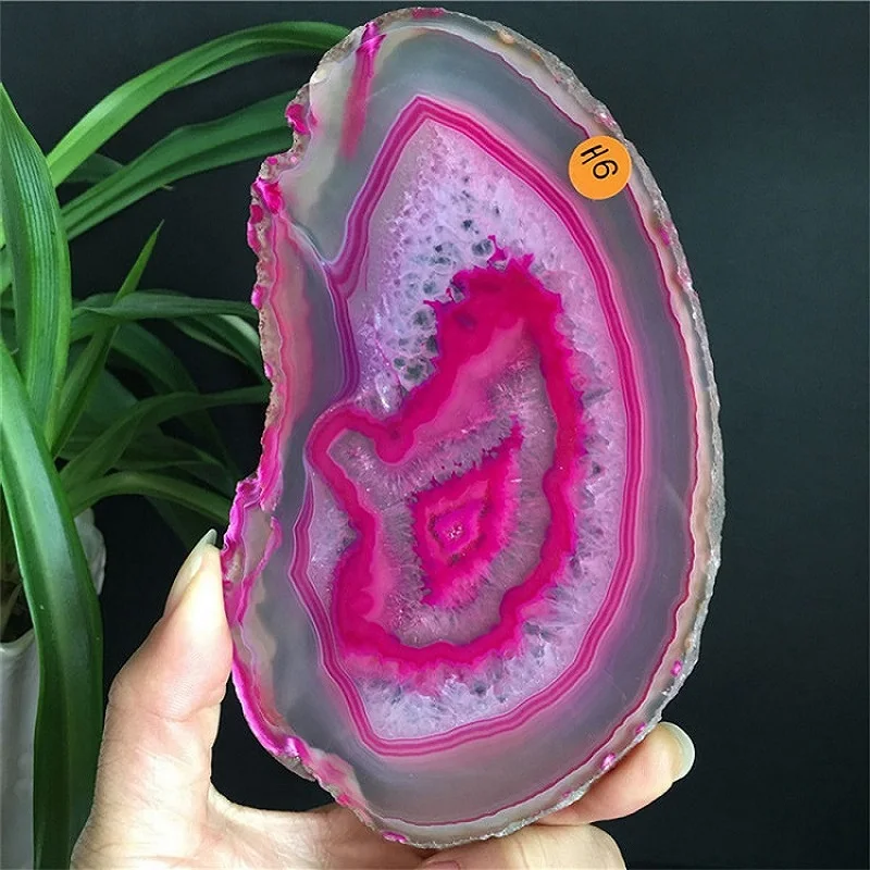 

Natural Agate Stone Druzy Slice Decoration-Dyed Rose Mineral Rock Geode