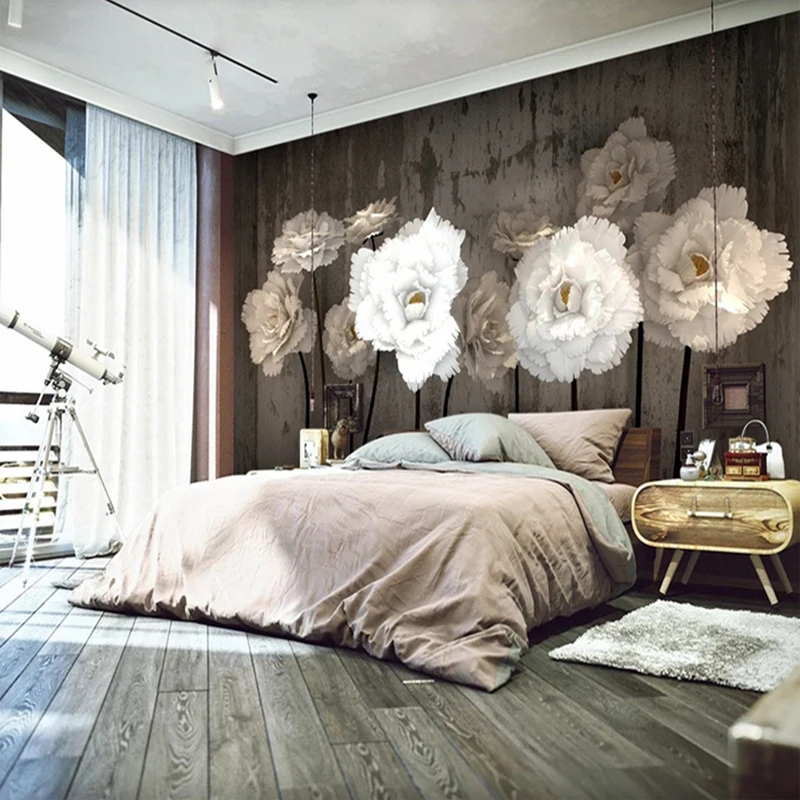 Custom 3D Photo Murals Retro White Flowers Wallpaper for Bedroom Living Room TV Sofa Backdrop Home Decoration Papel De Parede