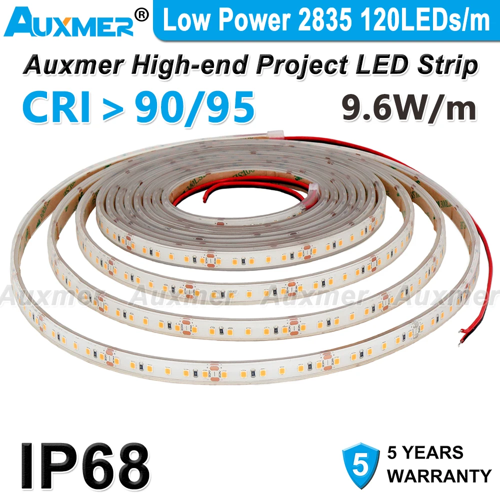 Low Power 2835 LED Strip Light,120LEDs,9.6W/m CRI95/90 IP68 Waterproof LED Flexible Strips,Red Green Blue Amber DC12/24V Outdoor