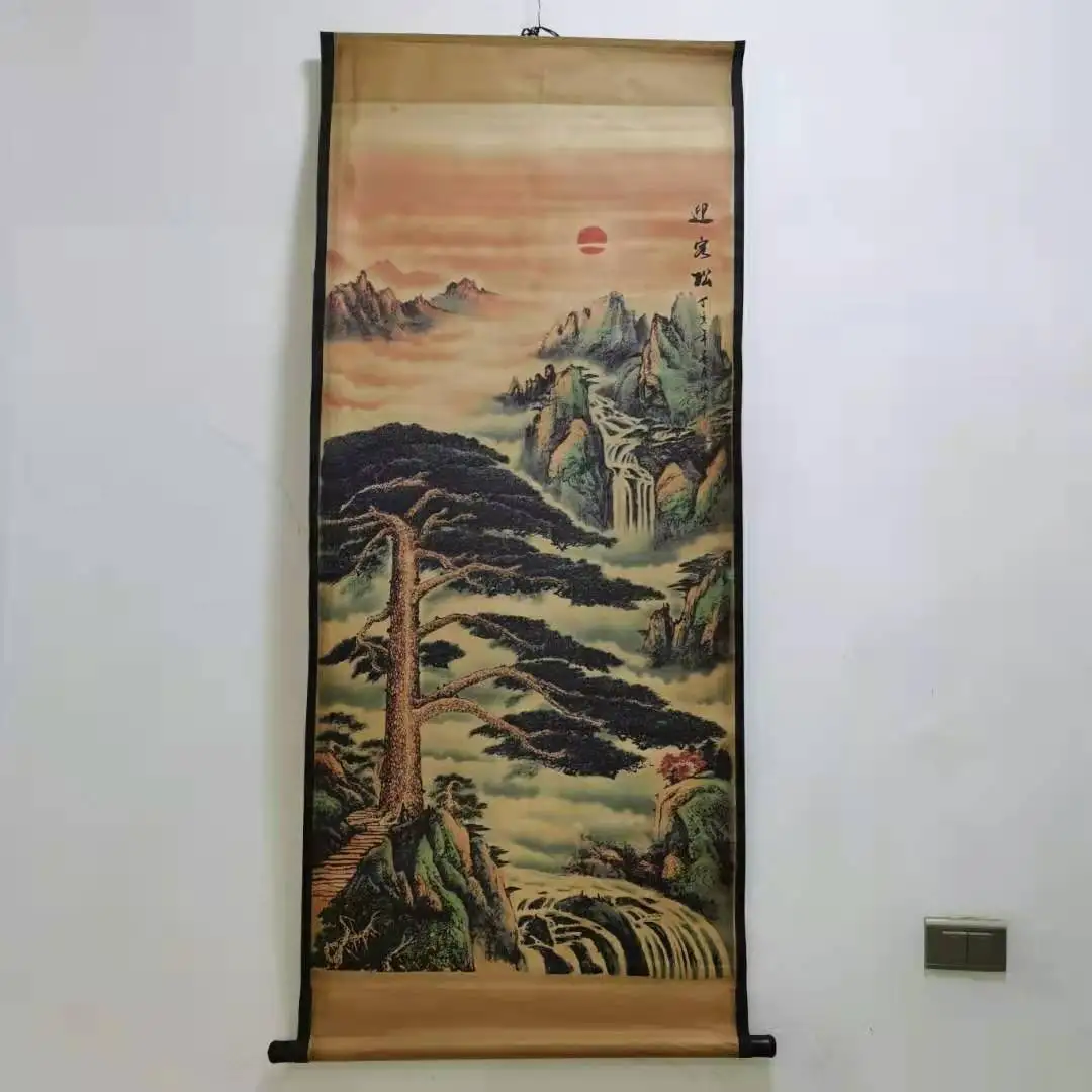 

Antique calligraphy and painting Chinese painting Text & painting painting，Welcoming pine