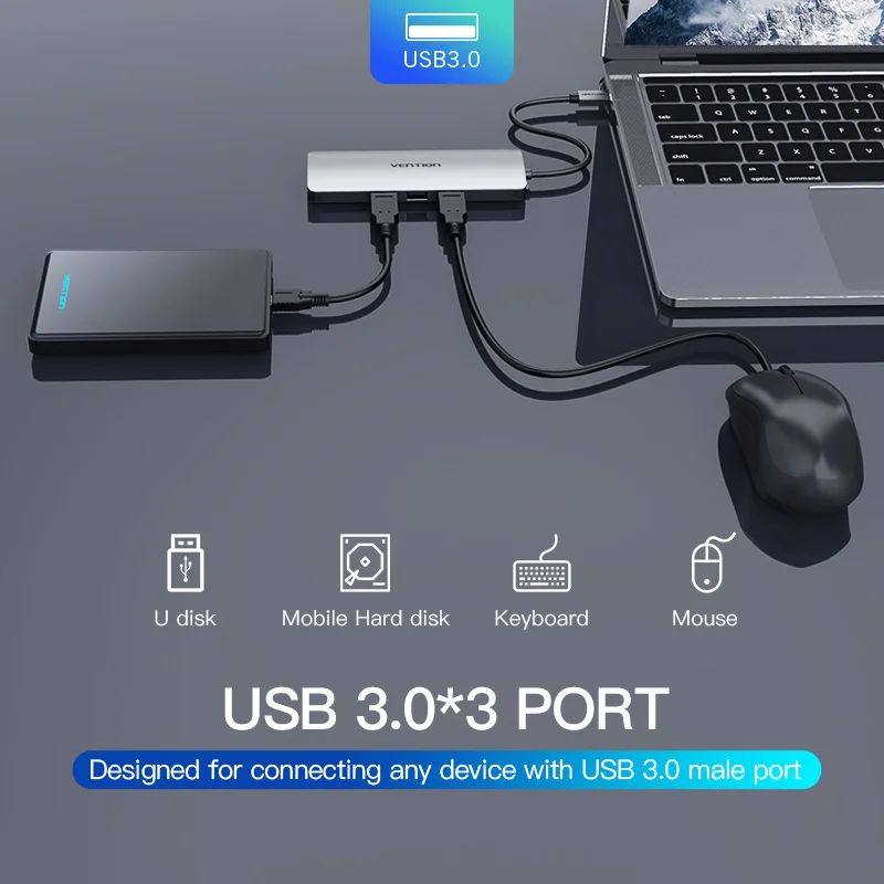 Vention Thunderbolt 3 Dock Adapter Hub USB C to HDMI RJ45 USB 3.0 Audio Video Splitter for MacBook Samsung Huawei USB C Adapter