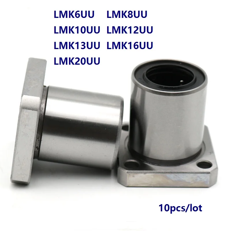 10pcs/lot LMK6UU LML8UU LMK10UU LMK12UU LMK13UU LMK16UU LMK20UU Square Flange Linear Bushing for CNC 3D printer