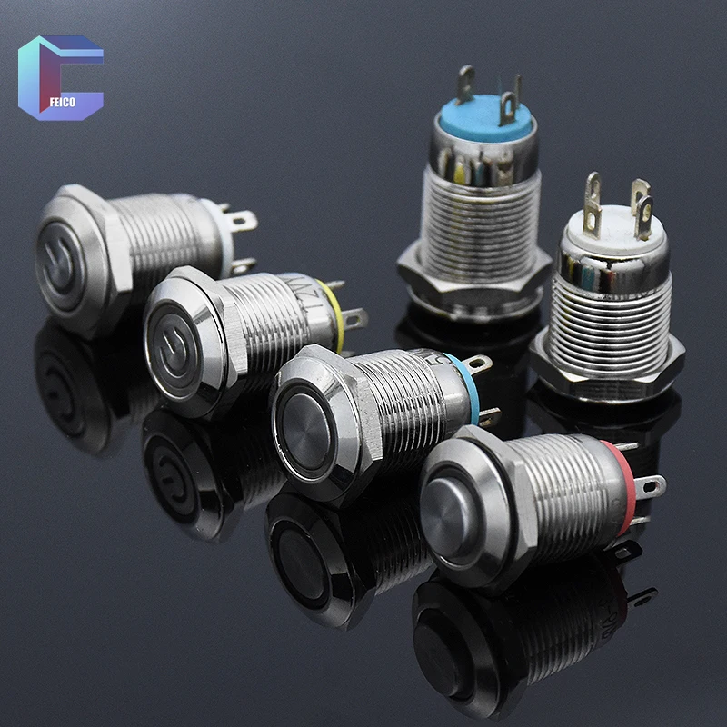 12mm Waterproof Momentary Self-Lock Reset 1NO Nickel-Plated Brass Push Button Switch With LED Lights