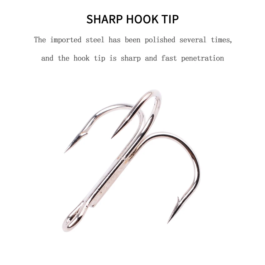 10pcs/ Box Treble Fishing Hooks Carbon Steel Barbed Fishhooks Set Round Folded Saltwater sea Fishing Tackle Accessories For Lure