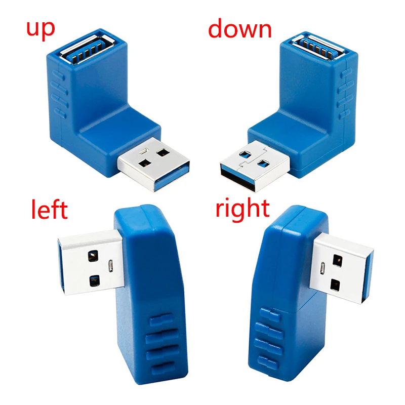 USB tipo A macho para fêmea conversor adaptador, 90 graus vertical, esquerda direita acima para baixo angular, M, F, preto, azul, 2.0, 3.0