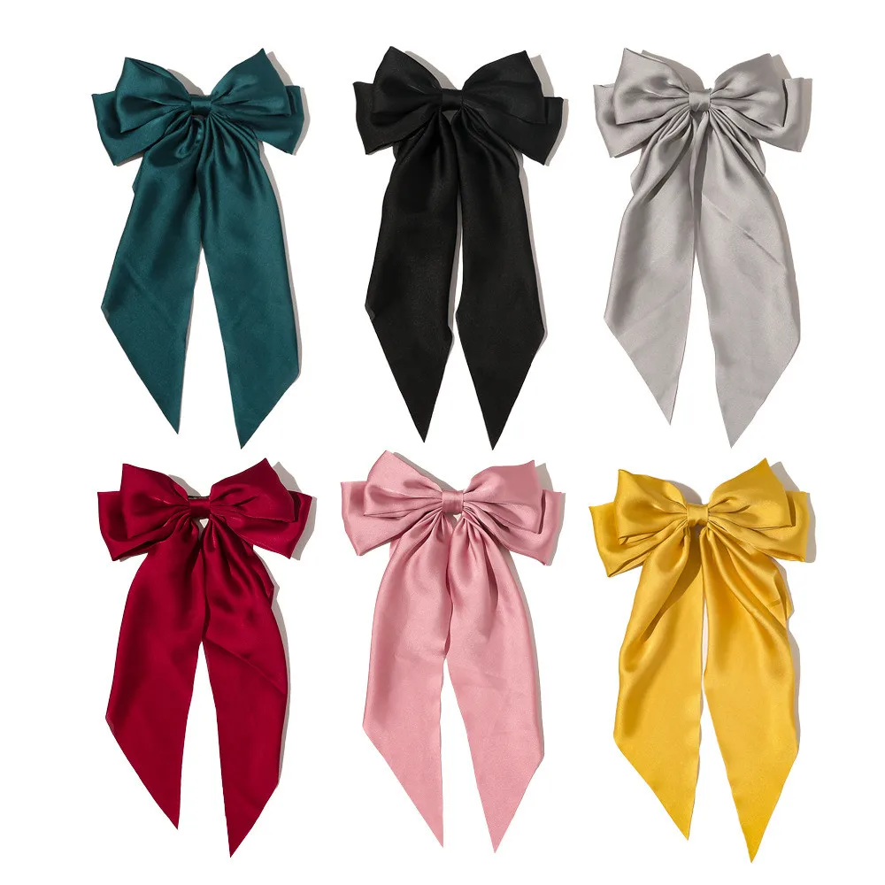 2021 New Fashion Bowknot Ribbon Hairpin Simple Generous Satin Spring Clip for Women Elastic Girl Hair Accessories Headwear