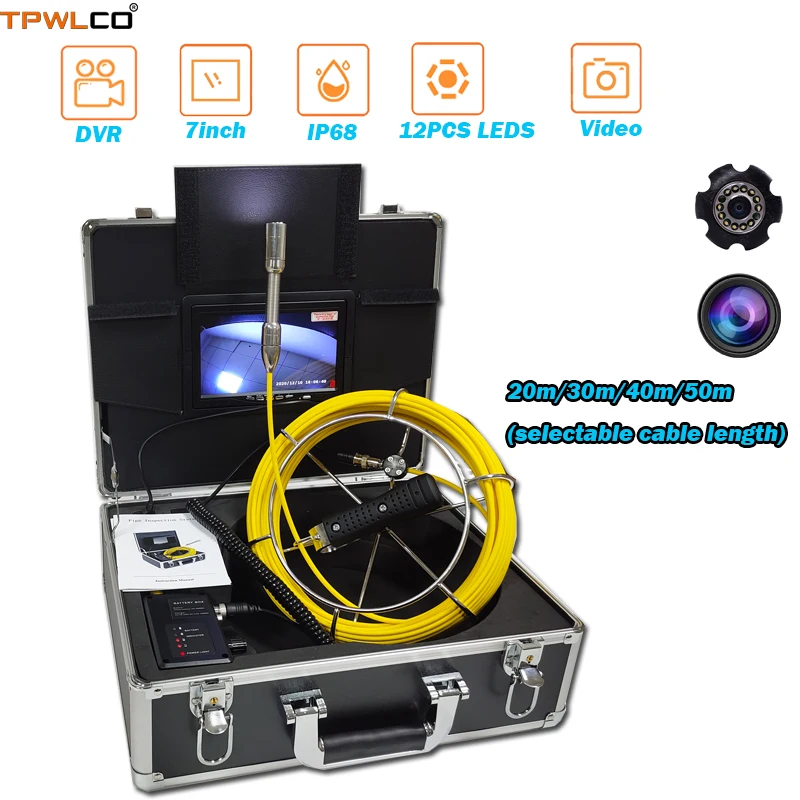 

20-50meter Cable Pipe Pipeline Inspection Camera Diameter 23mm 7inch TFT LCD High Quality Industrial Endoscope System With DVR