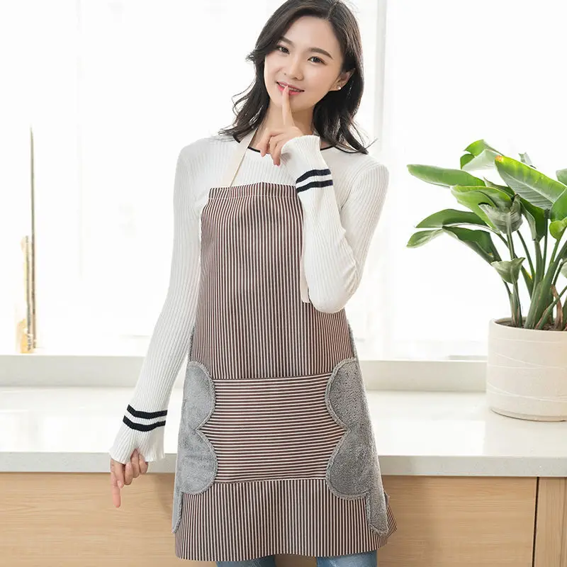 Apron Erasable Hand Kitchen Waterproof Oxford Cloth Striped Japanese Style Bib for Home Cleaning Accessories