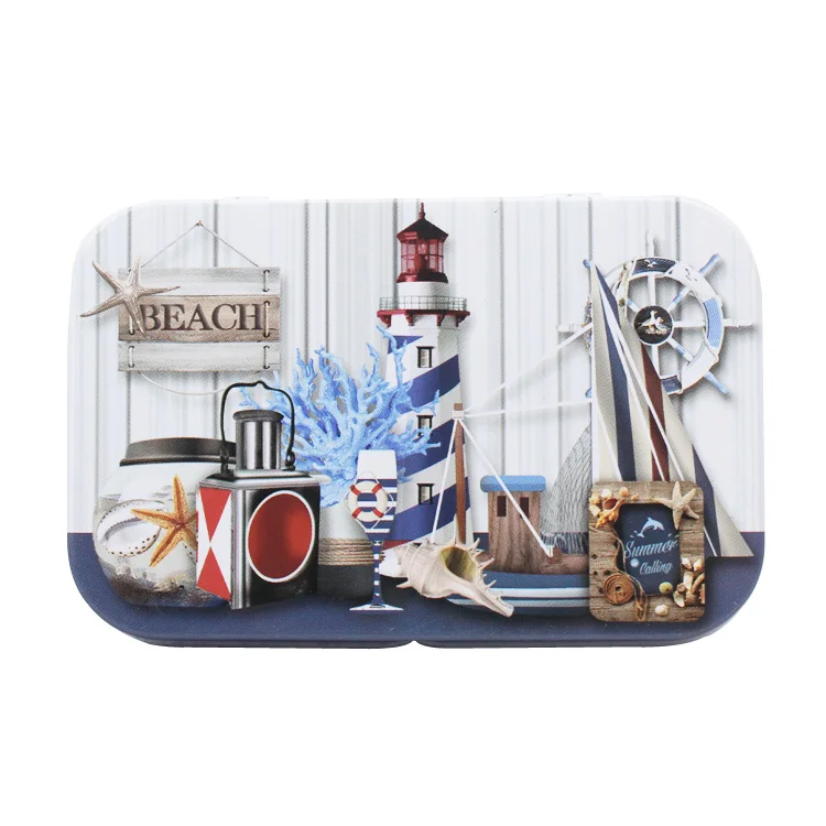 12 Pc/Lot  Middle Size Beach Sail Cover Iron Tin Card metal Case / Can/Square Coin Ornaments Storage Gift Box