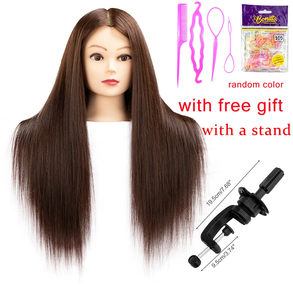 60 cm With Long 85% Real Hair Female Mannequin Training Head Styling Head Dummy Dolls Manikin Head For Hairdressers Hairstyles