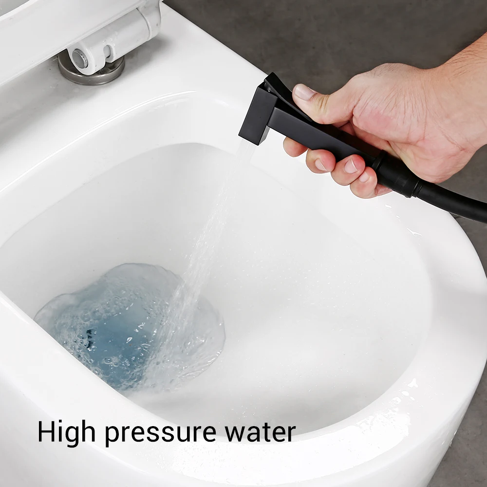 Bagnolux Gun Gray Toilet Hand Held Bidet Sprayer Kit with Hose Holder Wall Mounted Hot and Cold Mixed Type Bathroom Faucet