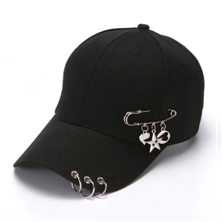 

Solid Summer Cotton Girls Casual Baseball Caps Metal Ring Hip Hop Snapback Hats For Sport Dance Rivets Casquette Gorras