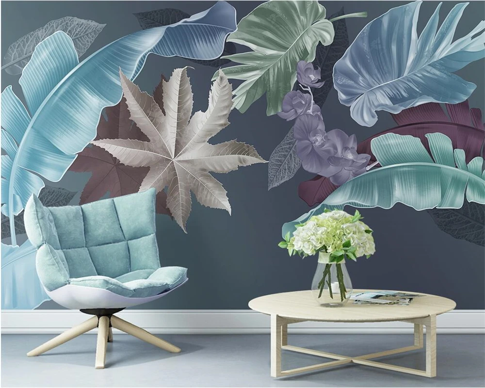 

beibehang Custom hand-painted Nordic tropical plant leaves simple modern TV background wallpaper papier peint