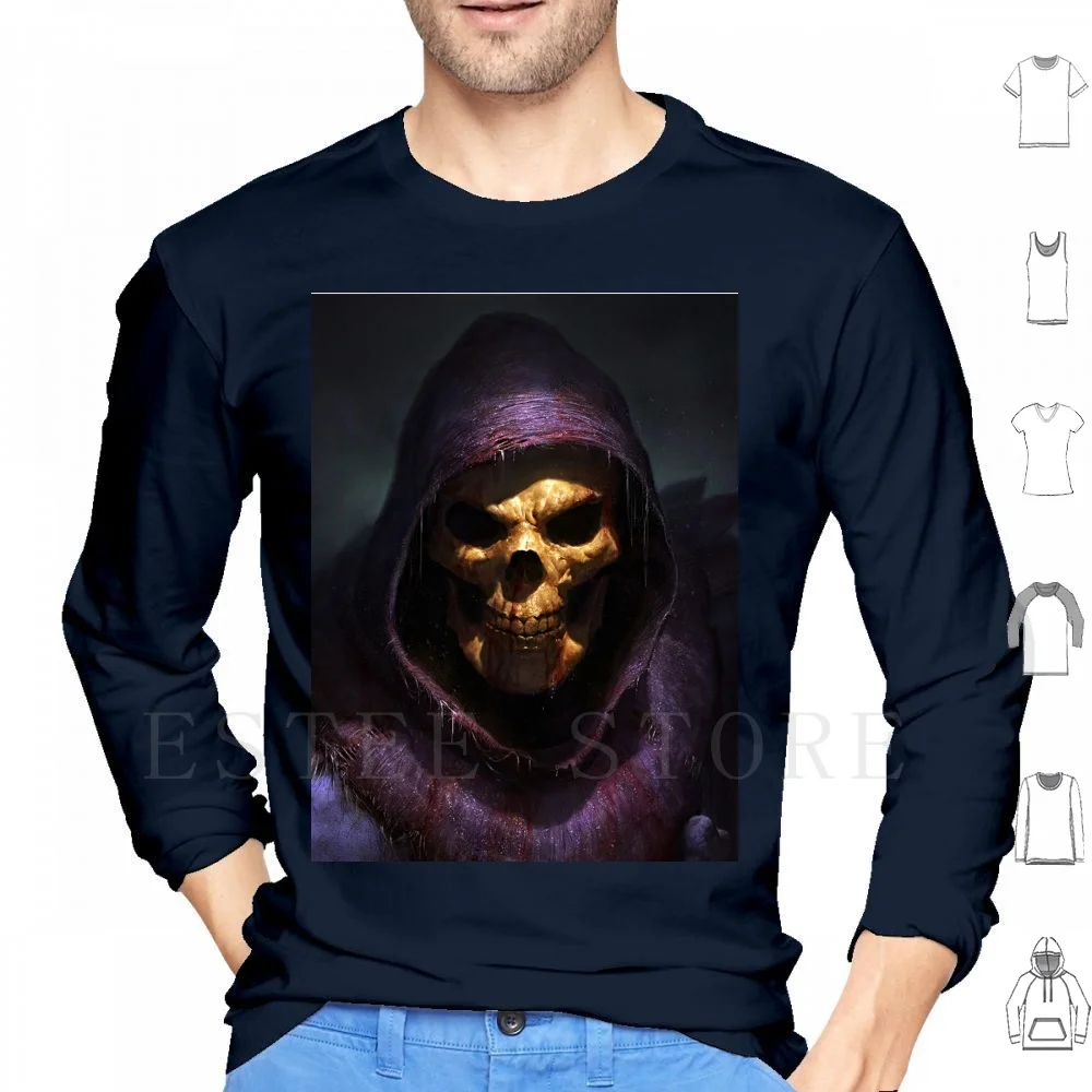 Skeletor Realistic Hoodie Long Sleeve Skeletor He Man Master Of The Universe Masters Motu 80s Retro Old Skool Funny