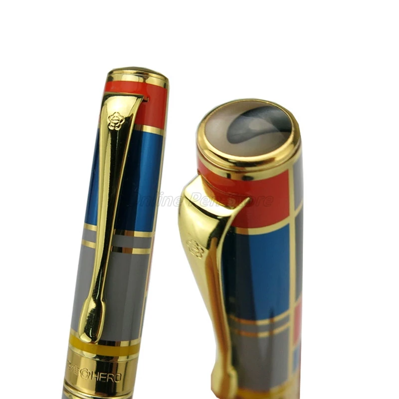 Imagem -03 - Caneta Esferográfica Hero 767 Arte em Vermelho Azul e Amarelo com Rolo Recarregável Caneta com Acabamento em Ouro Escritório Profissional Artigos de Papelaria Presente